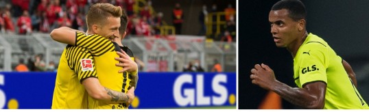 Reus and Guerreiro in front of GLS ribbon