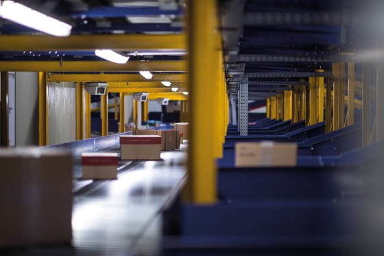 GLS parcels on a conveyor belt