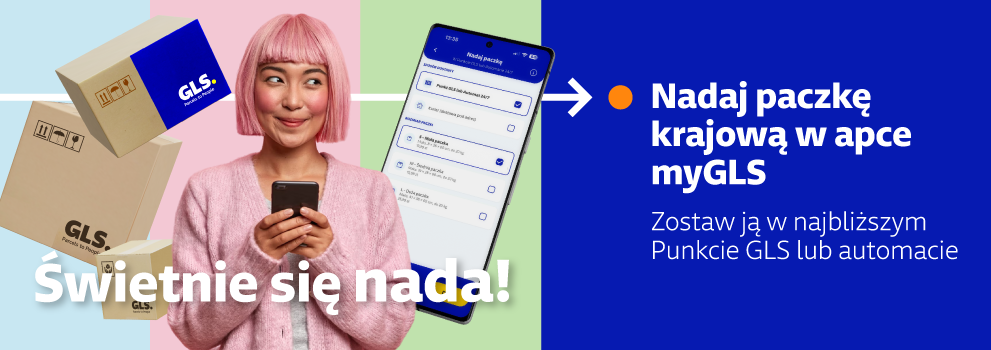  Nadaj paczkę krajową w apce myGLS. Zostaw ją w najbliższym Punkcie GLS lub automacie 